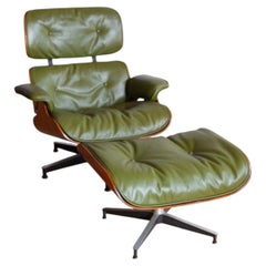 Herman Miller Eames Lounge Chair and Ottoman, Green Leather, 1960s