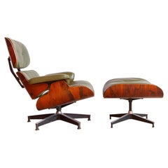 Herman Miller Eames Lounge Chair and Ottoman, Green Leather, 1960s