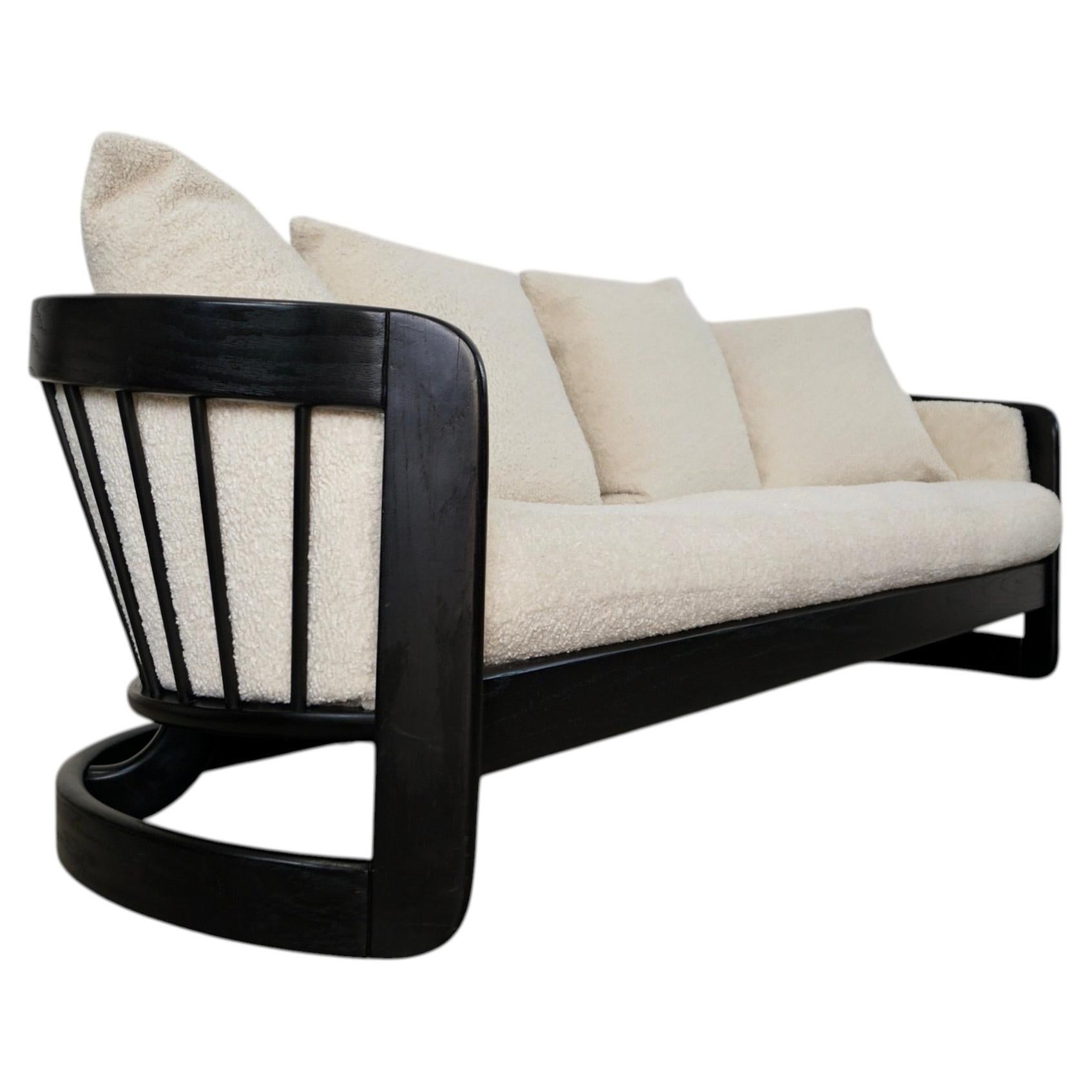 1970's Mid-Century Modern Spindle Barrel Back Oak Sofa By Howard Furniture For Sale