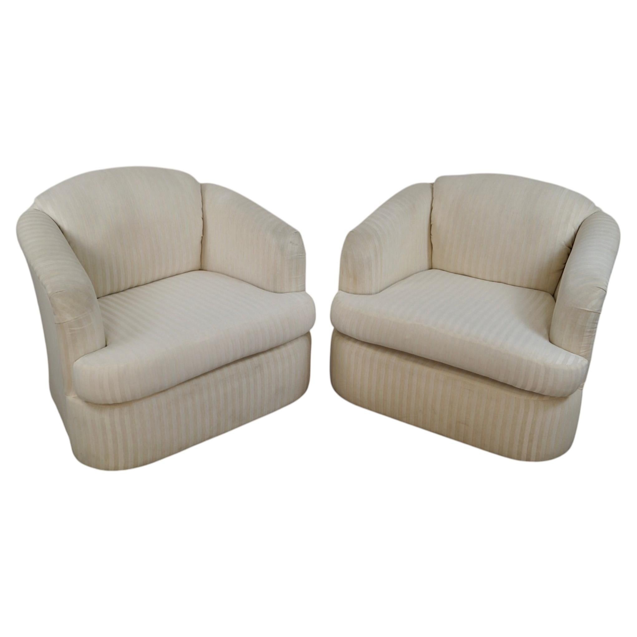 1970's Mid-Century Modern Milo Baughman Style Swivel Lounge Chairs - A Pair