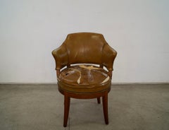 1960's Mid-Century Modern Leather & Brass Studs Swivel Executive Armchair