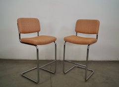 1970's Marcel Bruer Style Chrome Bar Stools by Chromcraft - A Pair