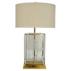 1980's Hollywood Regency Fredrick Ramond Glass, Brass, & Lucite Table Lamp