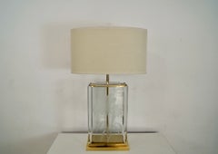 1980's Hollywood Regency Fredrick Ramond Glass, Brass, & Lucite Table Lamp