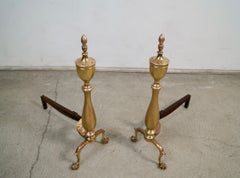 Pair Of 1930's Antique Solid Brass & Iron Andirons by Bennett