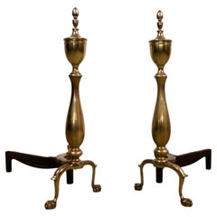 Pair Of 1930's Antique Solid Brass & Iron Andirons by Bennett