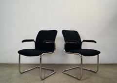1970's Mid-Century Modern Bauhaus Style Sling Chrome Armchairs - A Pair