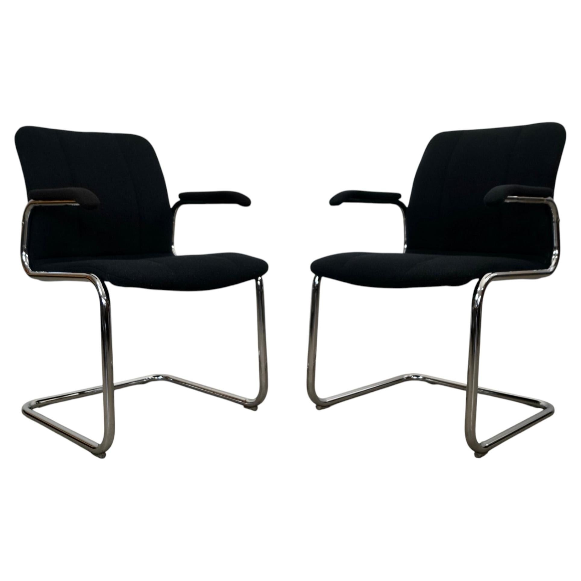 1970's Mid-Century Modern Bauhaus Style Sling Chrome Armchairs - A Pair For Sale