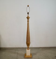 1960's Hollywood Regency Italian Gold Leaf & Travertine Roman Floor Lamp