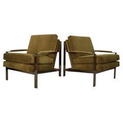 Pair of Mid-Century Modern Milo Baughman Style Lounge Chairs in Cut Velvet
