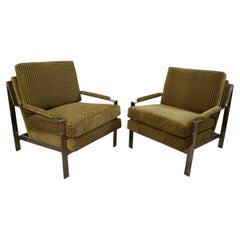 Pair of Mid-Century Modern Milo Baughman Style Lounge Chairs in Cut Velvet