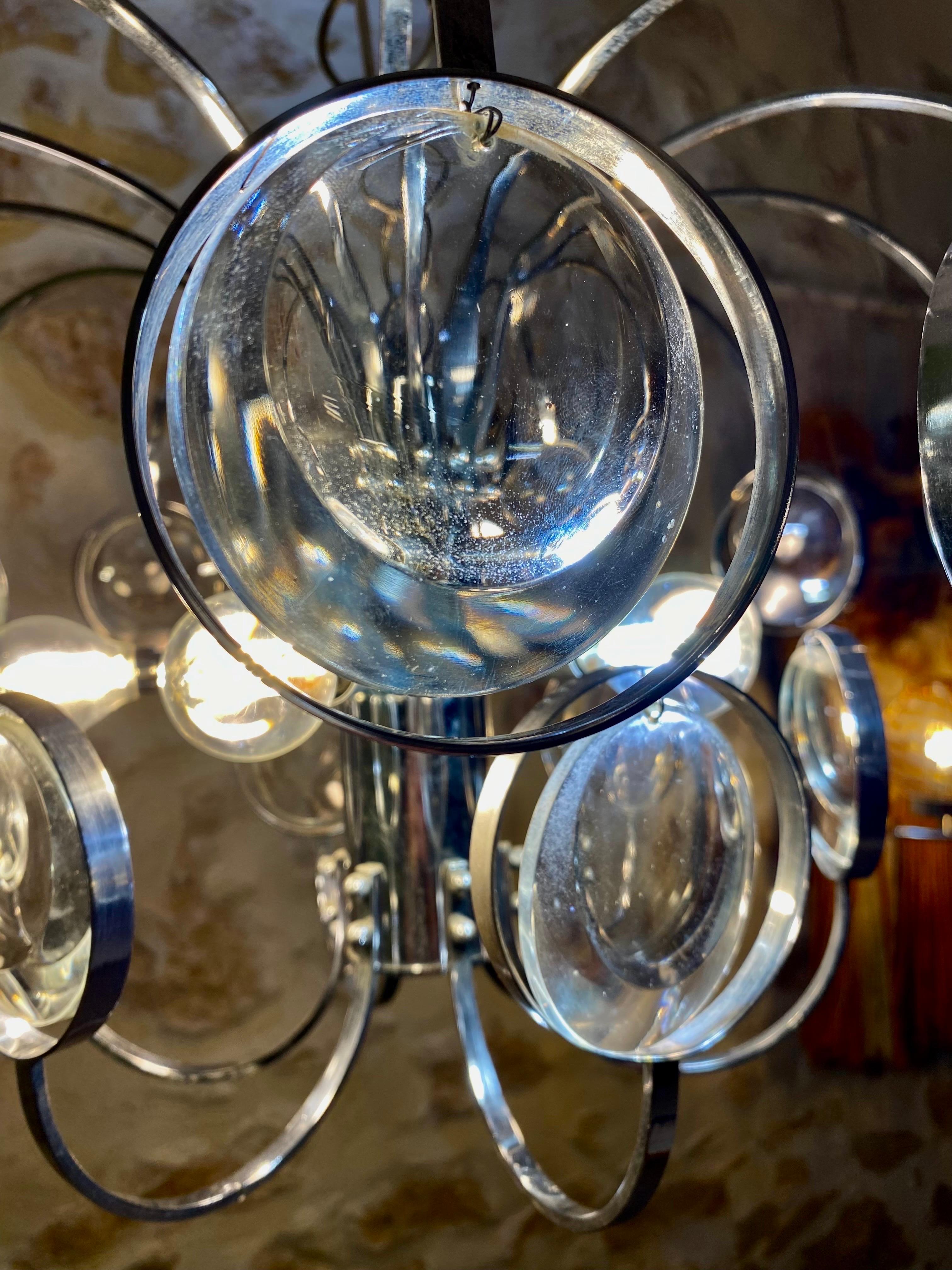 Oscar Torlasco Chandelier with Large Glass Murano, Chrome Structure, Italy, 1970 In Good Condition In DÉNIA, ES