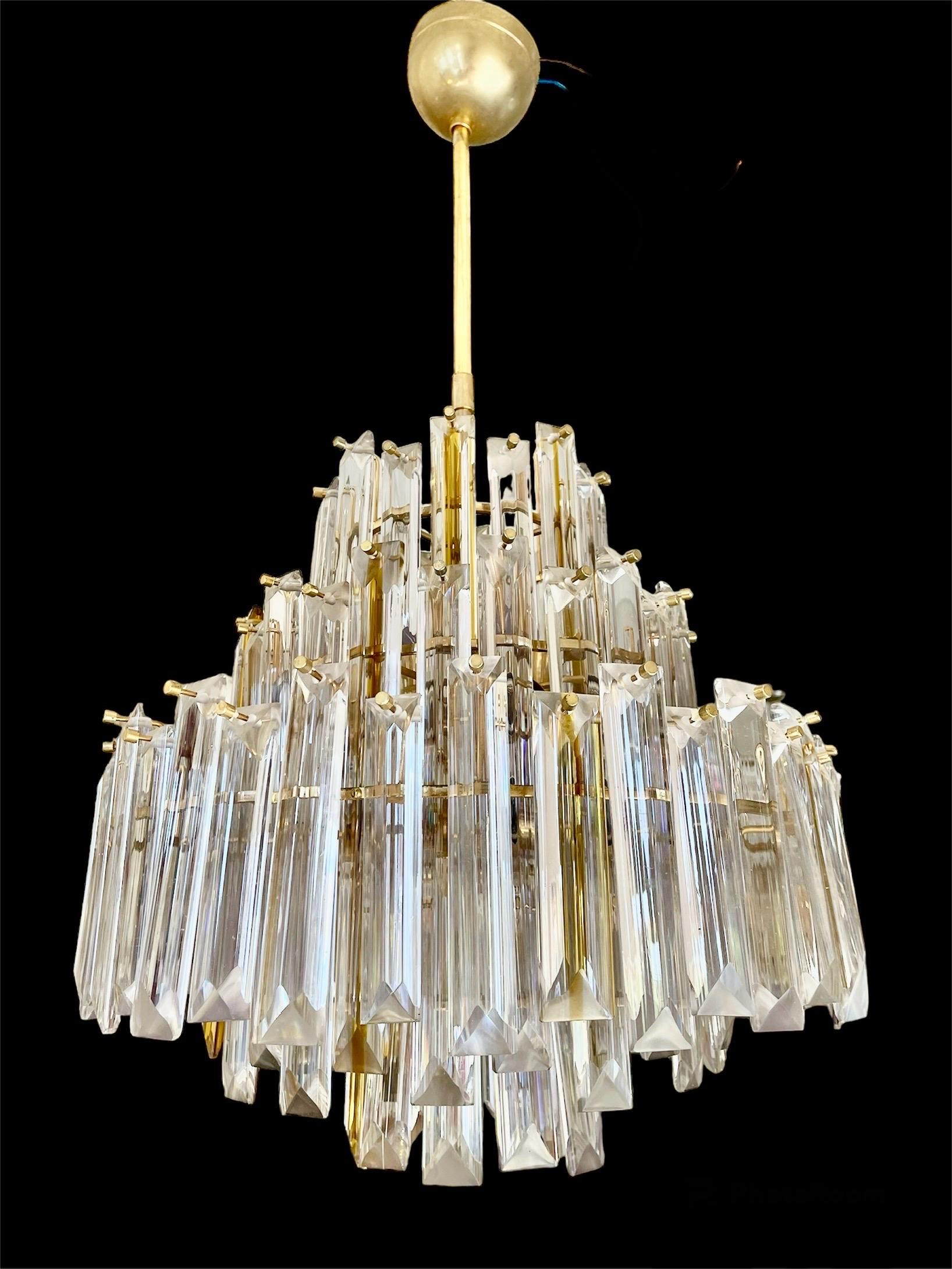 Venini Glass Murano Chandelier Gilt Gold Structure, Italy 1980 In Good Condition In DÉNIA, ES
