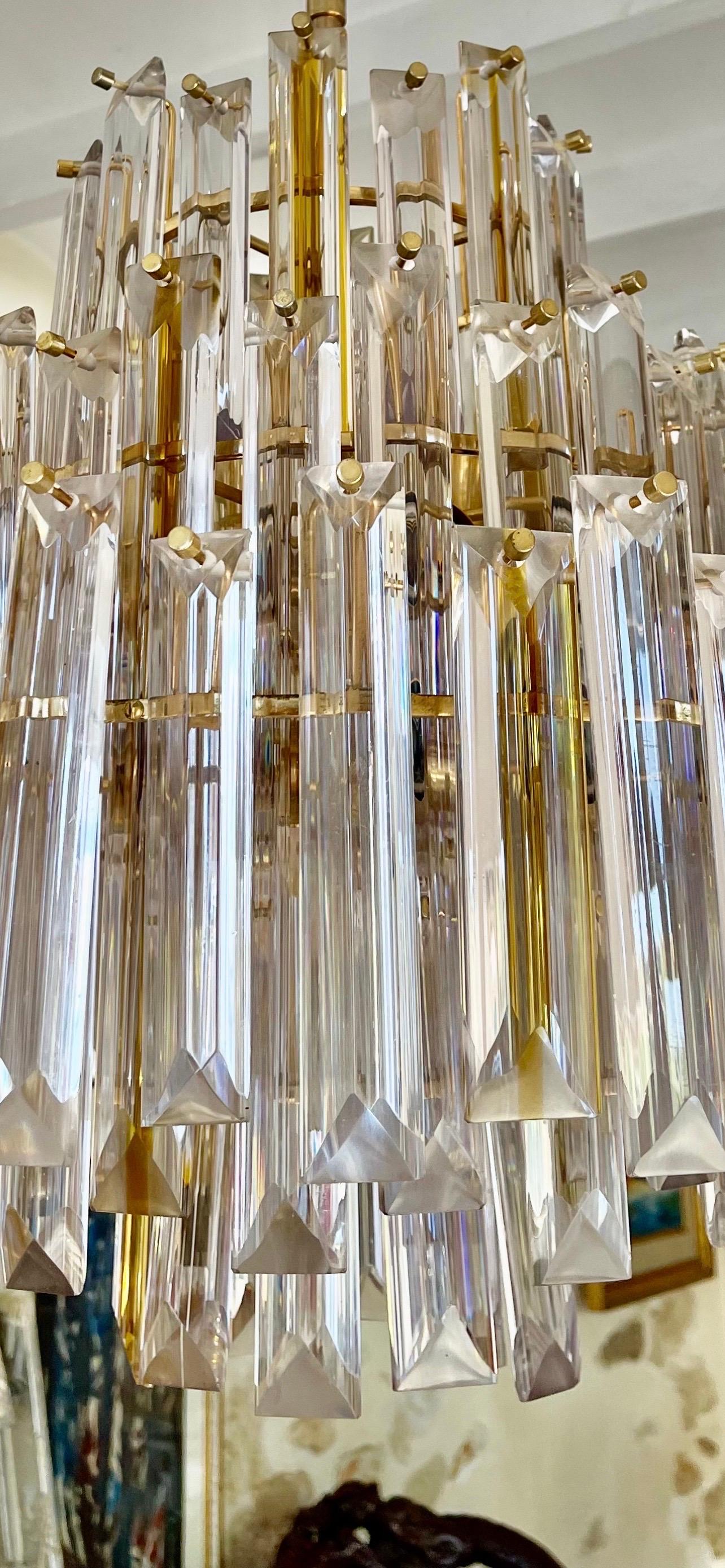 Italian Venini Glass Murano Chandelier Gilt Gold Structure, Italy 1980