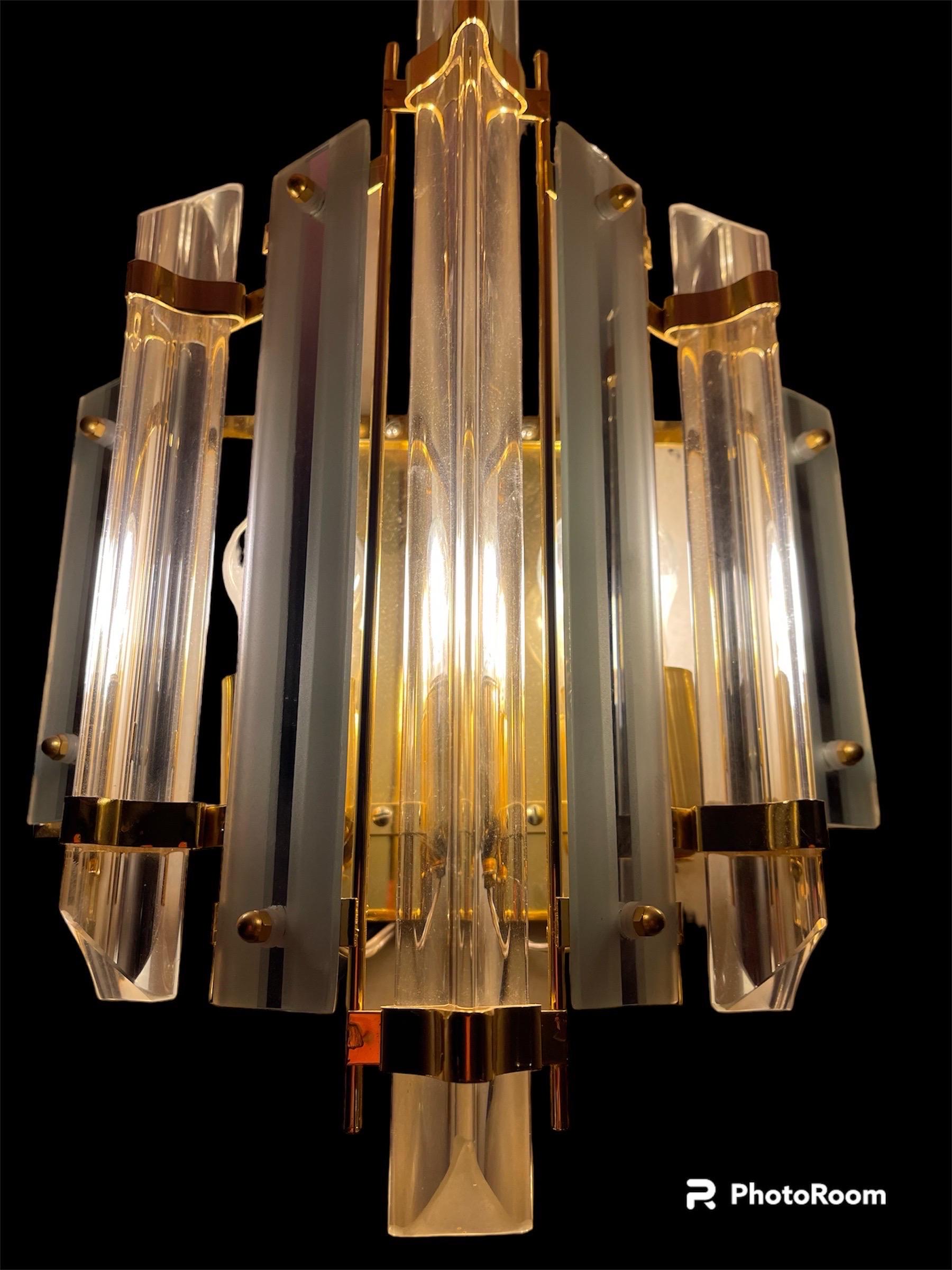 Mid-Century Modern Venini Wall Lighting Pair Glass with Gilt Gold Structure, Italy, 1970 For Sale