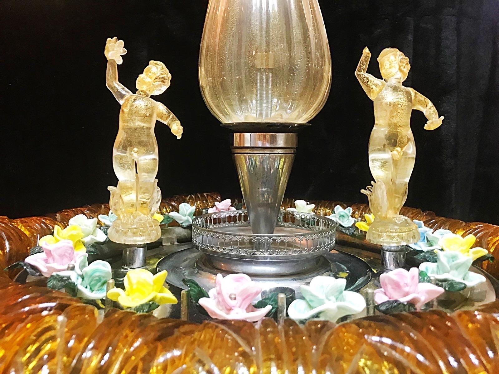 Verre de Murano Fontaine en verre de Murano orangé avec Lights et eau unique , italie 1970 en vente