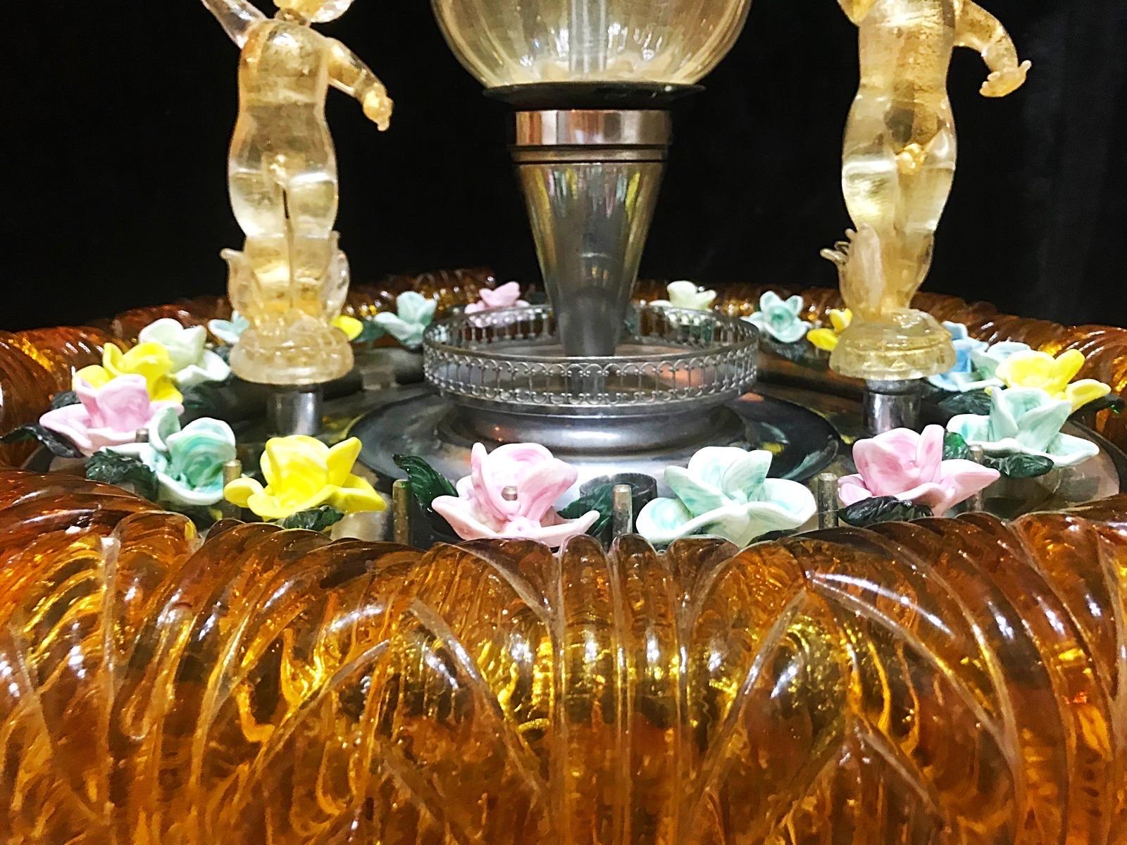 Fontaine en verre de Murano orangé avec Lights et eau unique , italie 1970 en vente 1