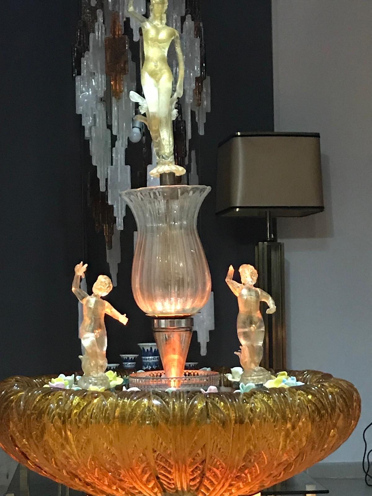 Fontaine en verre de Murano orangé avec Lights et eau unique , italie 1970 en vente 6
