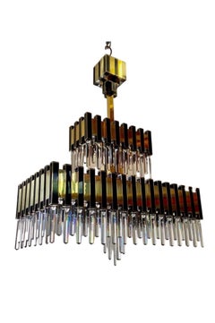 Chandelier by Bd Lumica cristal with brass gilt gold 14 bulbs , Spain 1970s