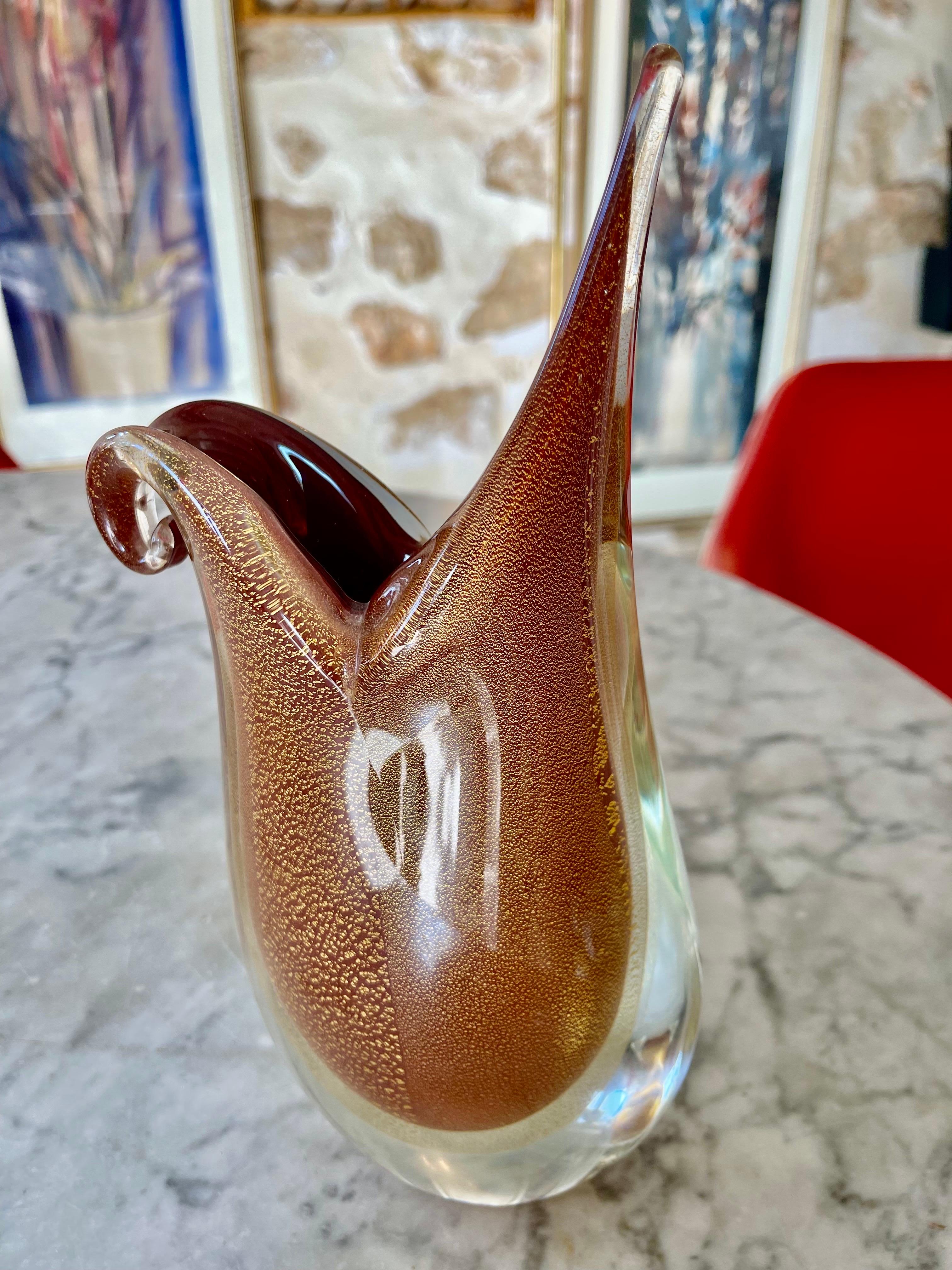 Late 20th Century Flavio Poli seguso gold incrustation Sommerso Murano art glass , Italy 1970s For Sale