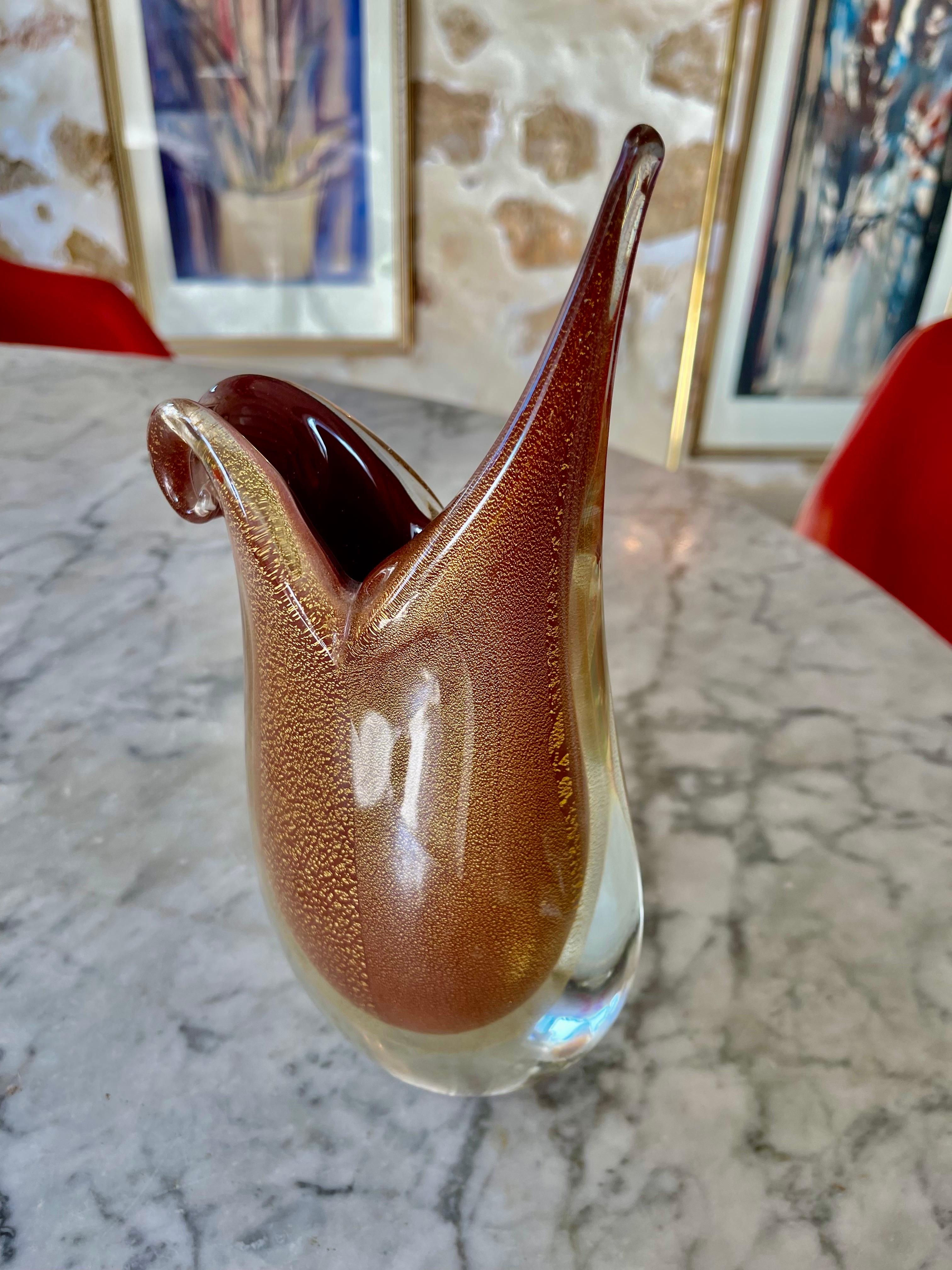 Art Glass Flavio Poli seguso gold incrustation Sommerso Murano art glass , Italy 1970s For Sale
