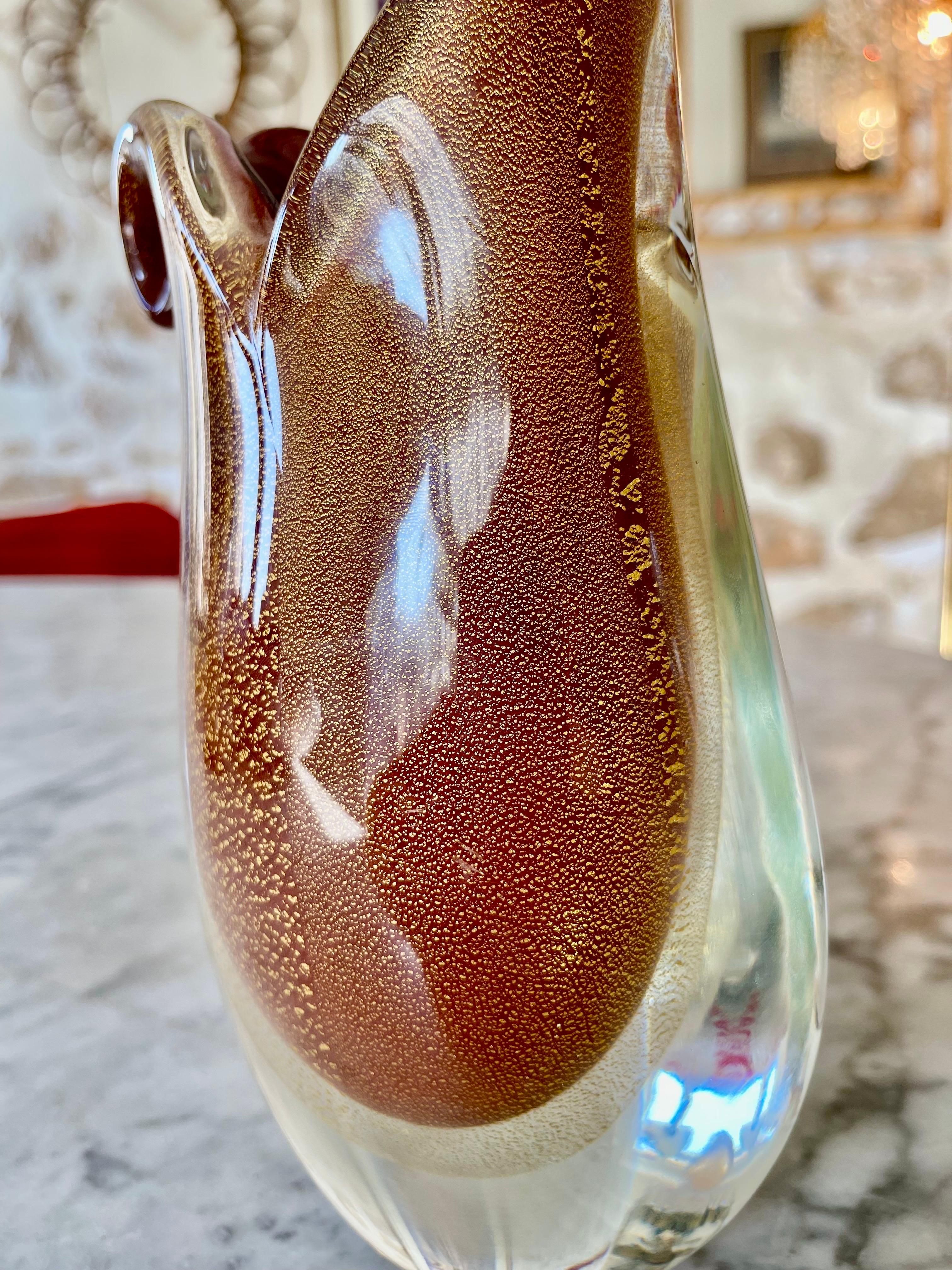 Flavio Poli seguso gold incrustation Sommerso Murano art glass , Italy 1970s In Good Condition For Sale In La xara, VC
