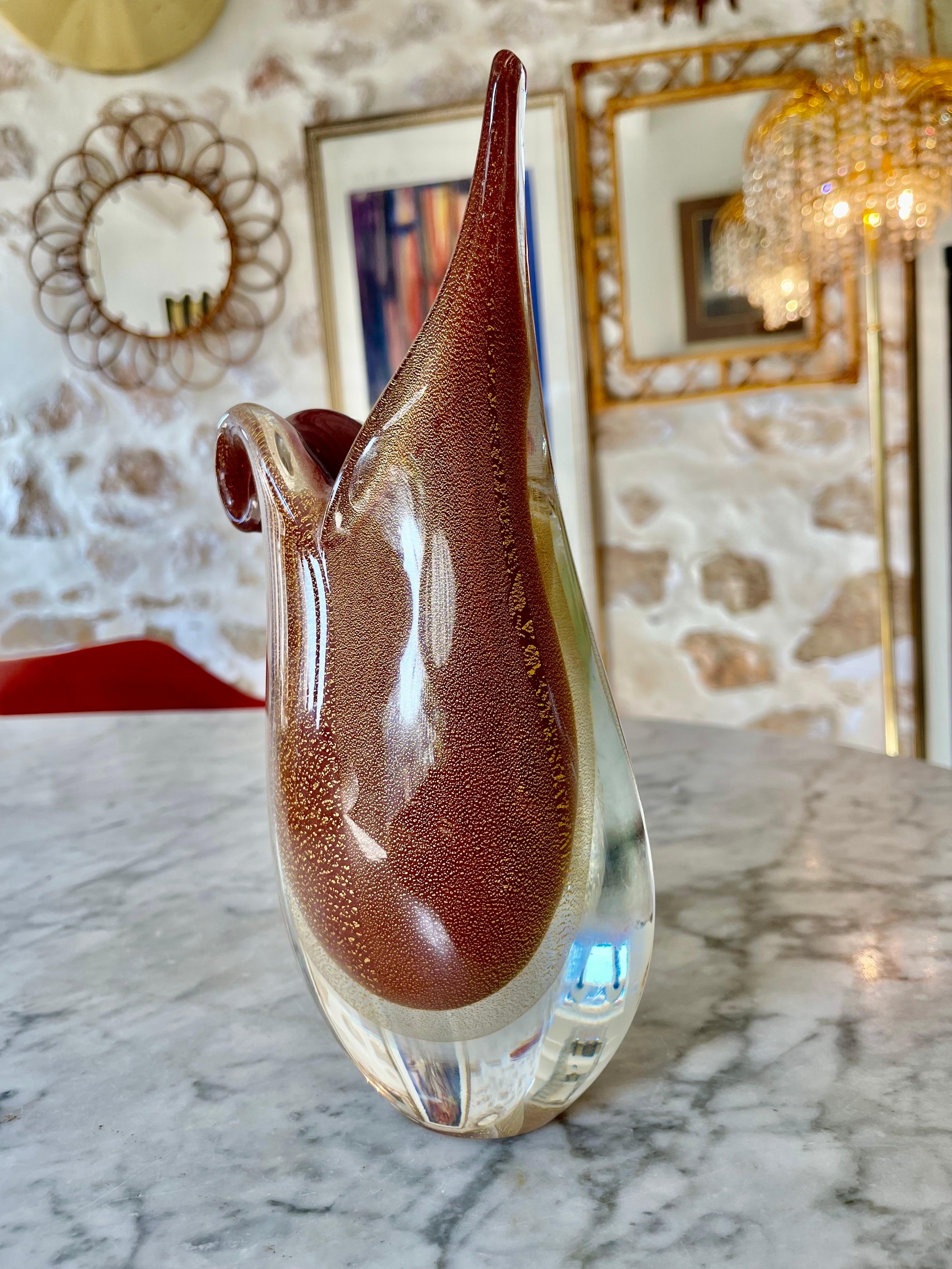 Flavio Poli seguso gold incrustation Sommerso Murano art glass , Italy 1970s For Sale 2