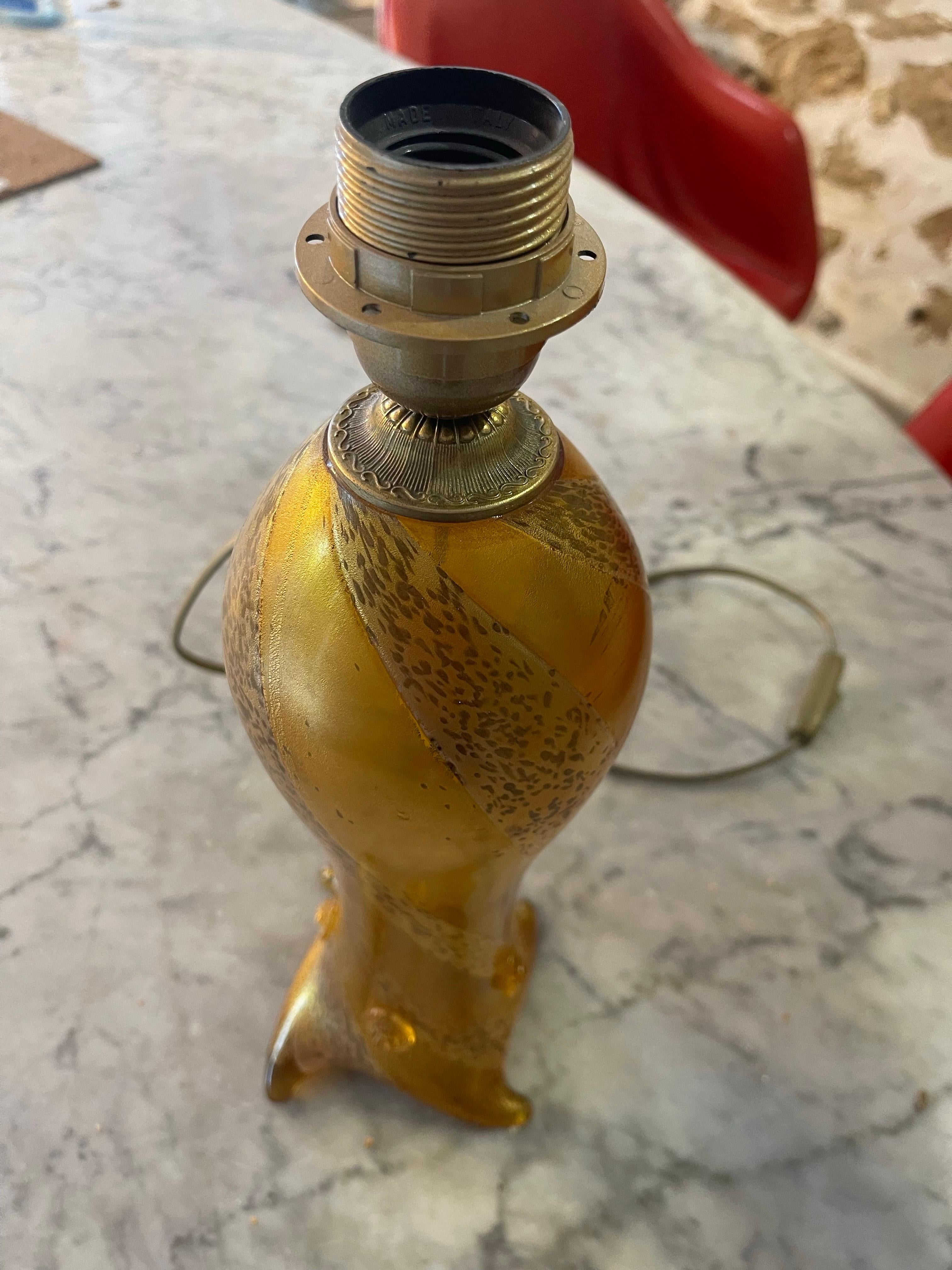 Italian Seguso by Flavio Poli gold pair of Lamp Murano, Italy 1960s