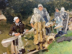 Eugene Boudin Attr impressionism " Les Lavandieres" Monogram E.B , France 1883