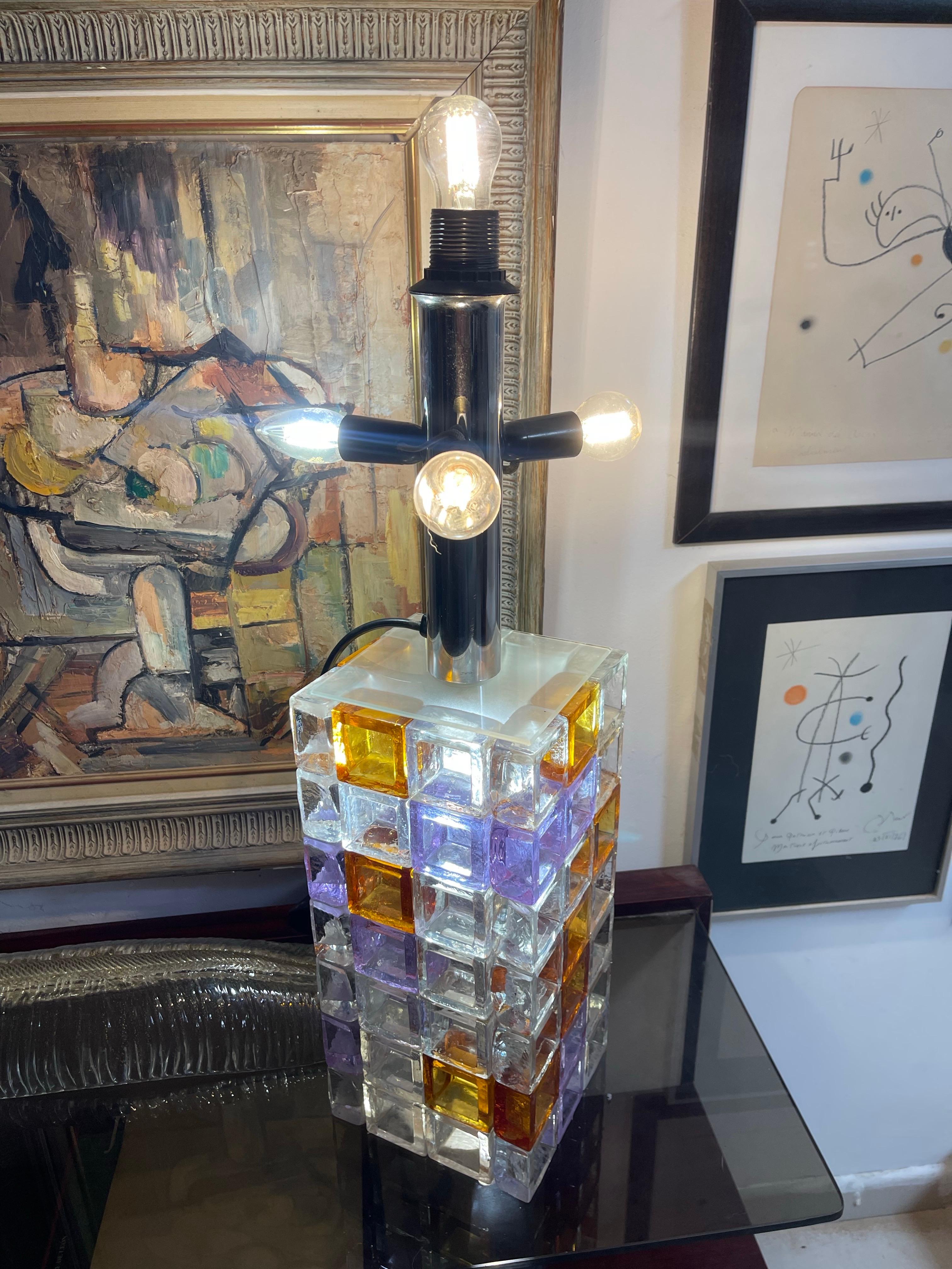 Albano Poli by Poliarte Tischlampe Glas Murano 5 Glühbirnen, Italien, 1970 im Angebot