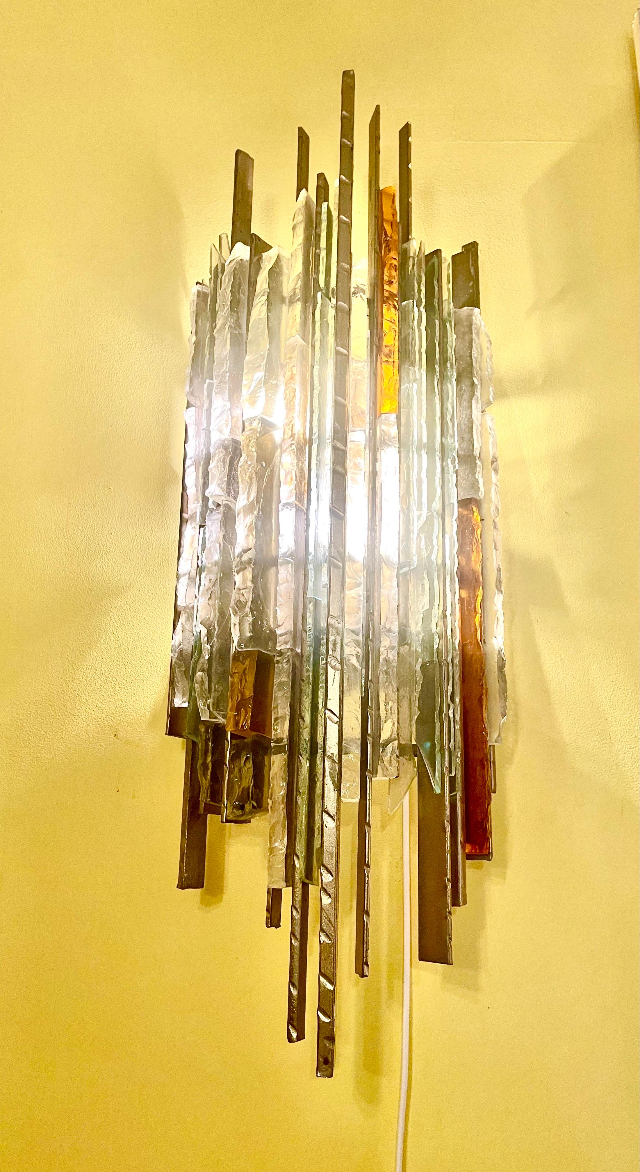 Biancardi & Jordan Wandbeleuchtung Murano Glas von Poliarte Italien 1970 (Sonstiges) im Angebot