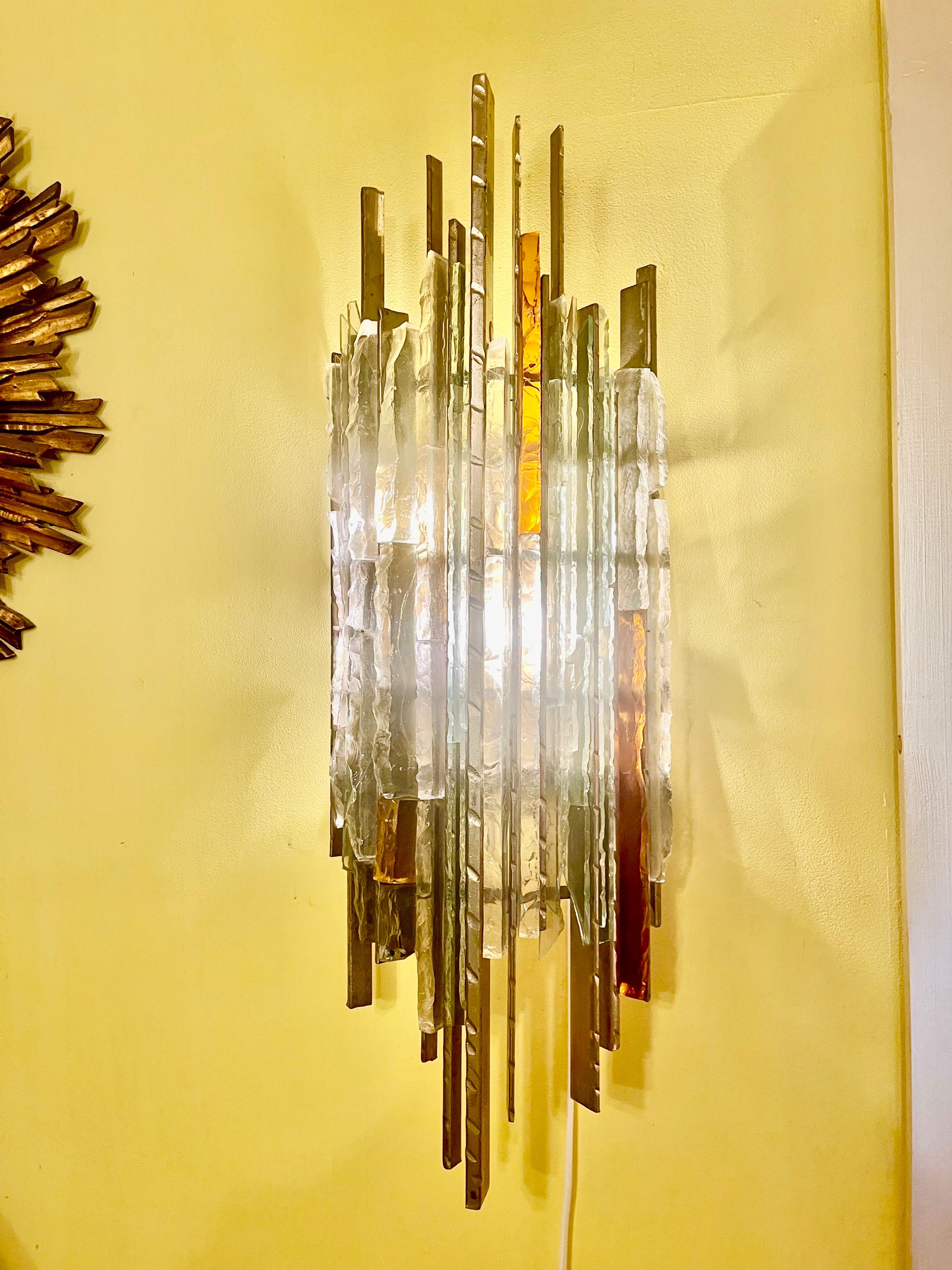 Biancardi & Jordan Wandbeleuchtung Murano Glas von Poliarte Italien 1970 (Moderne der Mitte des Jahrhunderts) im Angebot