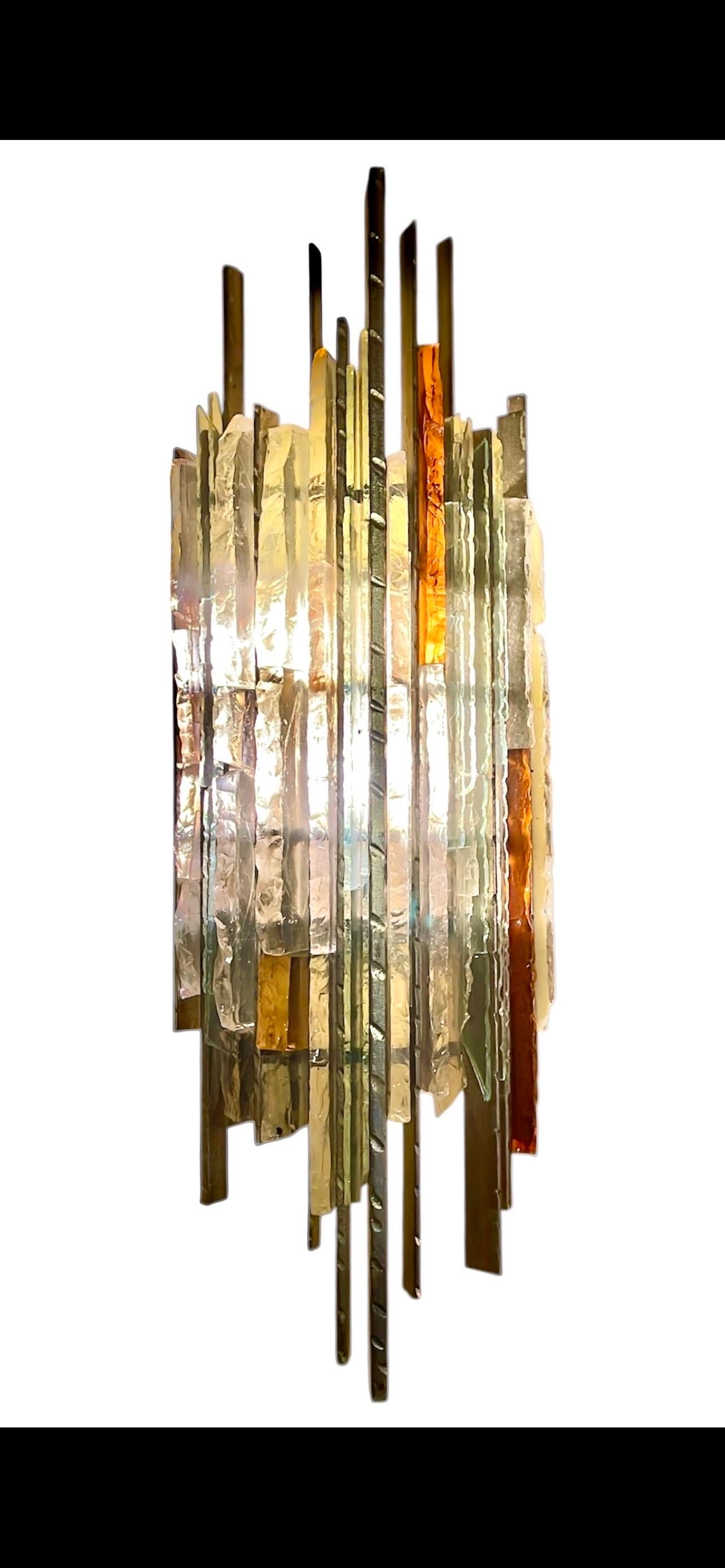 Biancardi & Jordan Wandbeleuchtung Murano Glas von Poliarte Italien 1970 im Angebot