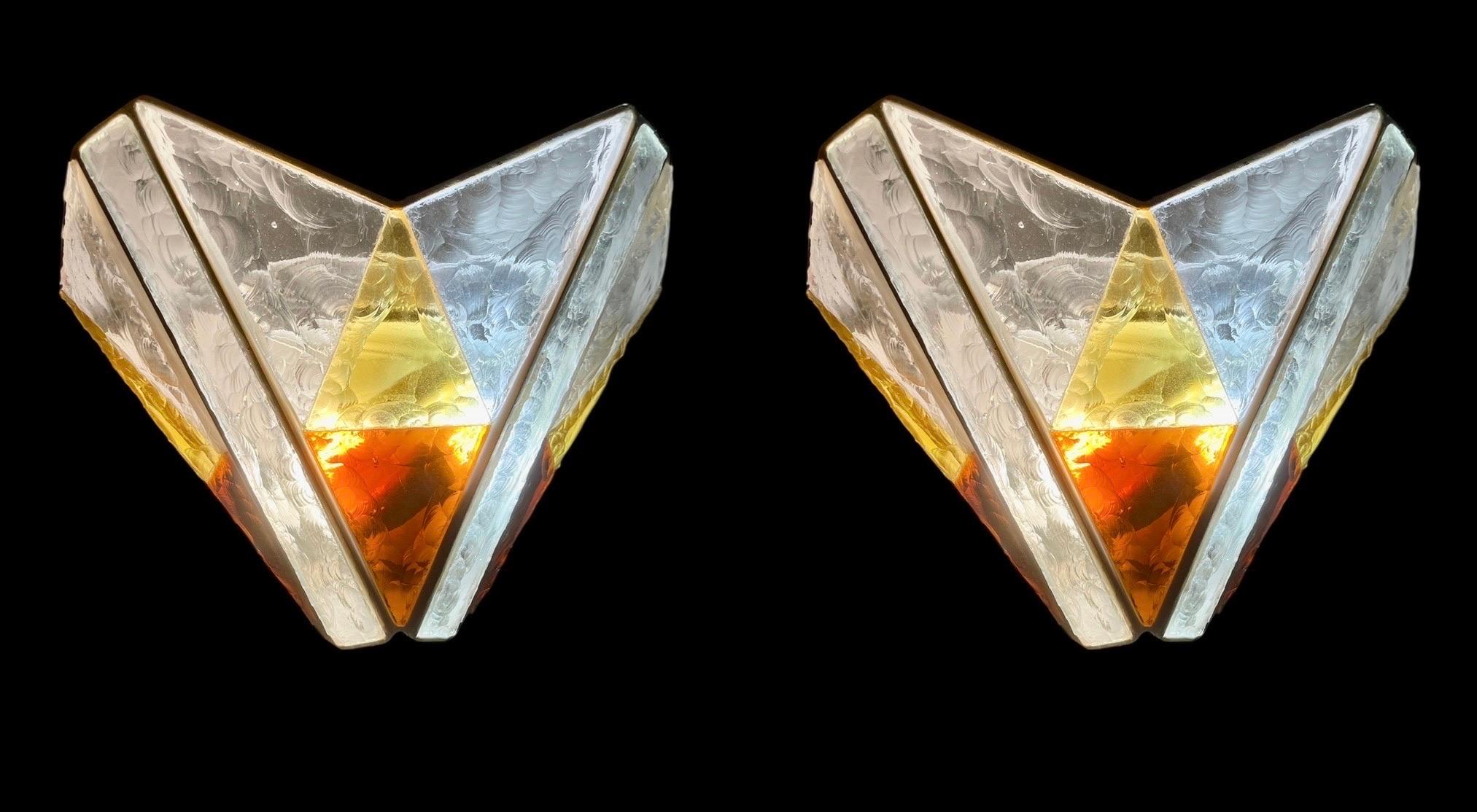 Longobard wall lighting glass murano pair stamp, Italy 1970 For Sale