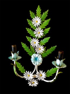 Floral Daisy wall light Bright Tole hand paint Metal, Italy 1960s