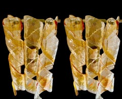 Mazzega Wall Sconce, Bicolore Murano Glass brass structure, Italian Design, 1970