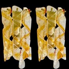 Mazzega Wall Sconce, Bicolore Murano Glass brass structure, Italian Design, 1970