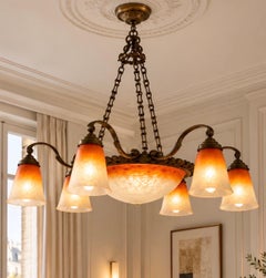 Großer französischer Kronleuchter von Schneider Frères Palast aus Glas und Bronze, Frankreich, 1925