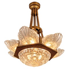 Georges Leleu bronze with glass chandelier original, french Palace 1930