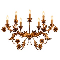Monumental Italian Gilt Tole Wall Sconce, Seven-Light, Louis XVI Style , 1950