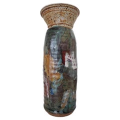Mid Century Pottery Vase With Drip Glaze Signed Rhoads
