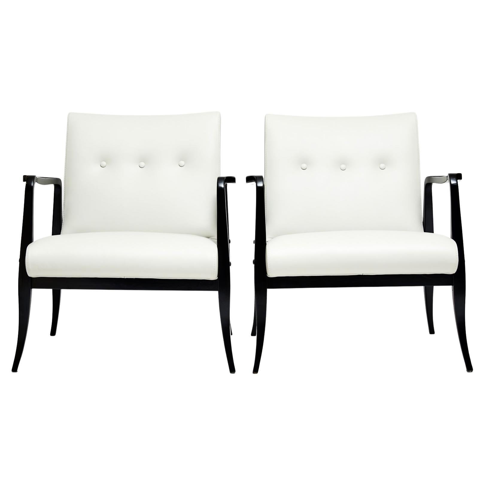 Brazilian Mid-Century Modern Armchairs in Hardwood & White Leather Joaquim Tenreiro Brazil For Sale