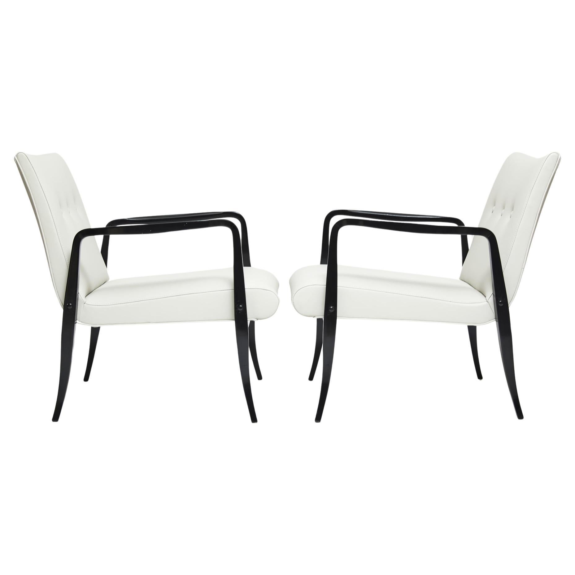 Moderne Sessel aus Hartholz und weißem Leder aus der Mitte des Jahrhunderts. Joaquim Tenreiro, Brasilien im Angebot