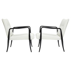 Moderne Sessel aus Hartholz und weißem Leder aus der Mitte des Jahrhunderts. Joaquim Tenreiro, Brasilien