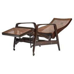 Mid-Century Modern Sun Deck Chaise in Hardwood & Cane by Walter Gerdau, Brazil