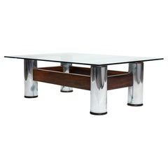 Brazilian Modern Coffee Table in Hardwood & Chrome by Sergio Rodrigues 1961