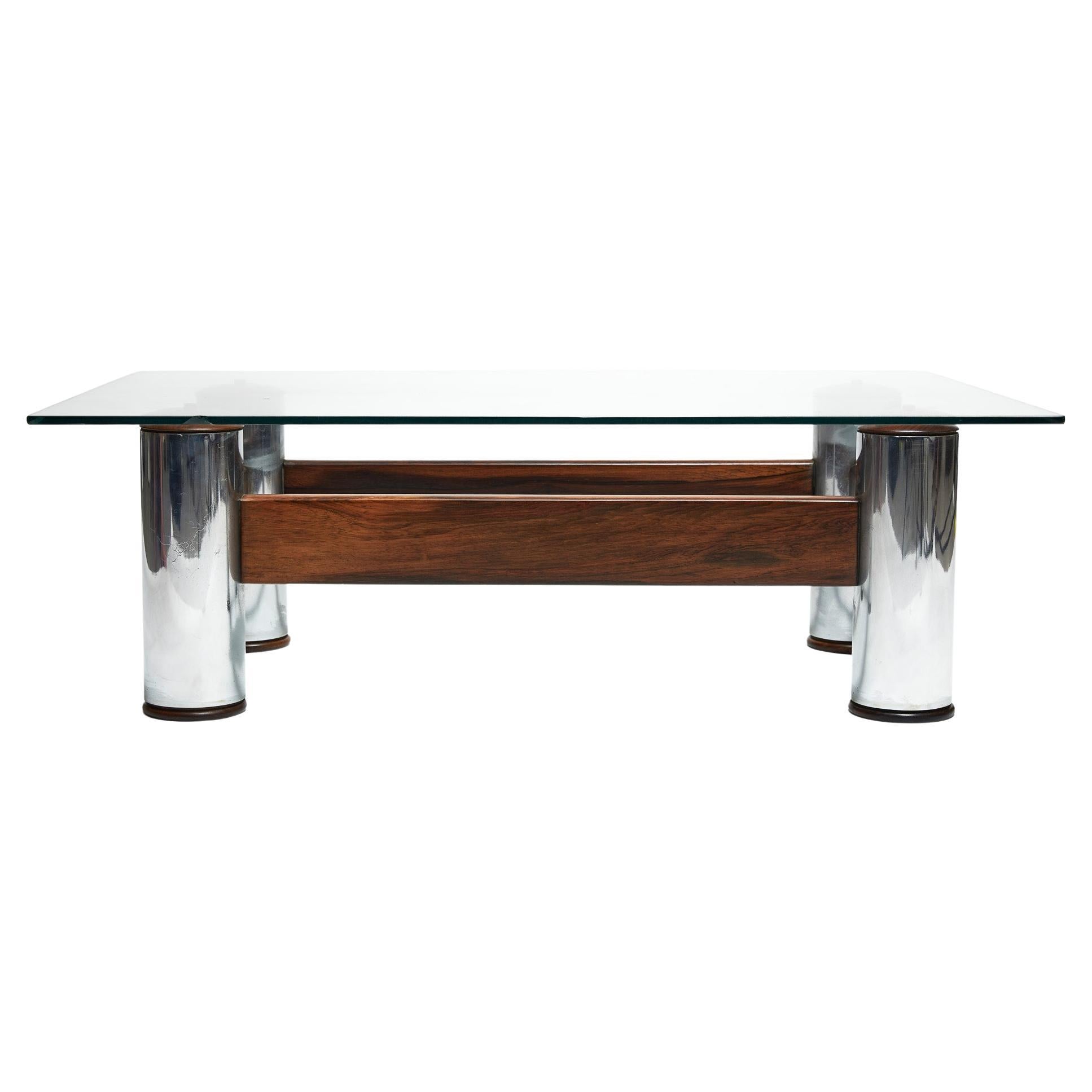 Midcentury ModeCoffee Table in Hardwood & Chrome by Sergio Rodrigues 1965 Brazil For Sale