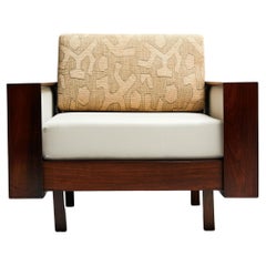 Retro Mid-Century Modern Armchair in Hardwood & Beige Linen by Celina, 1960, Brazil