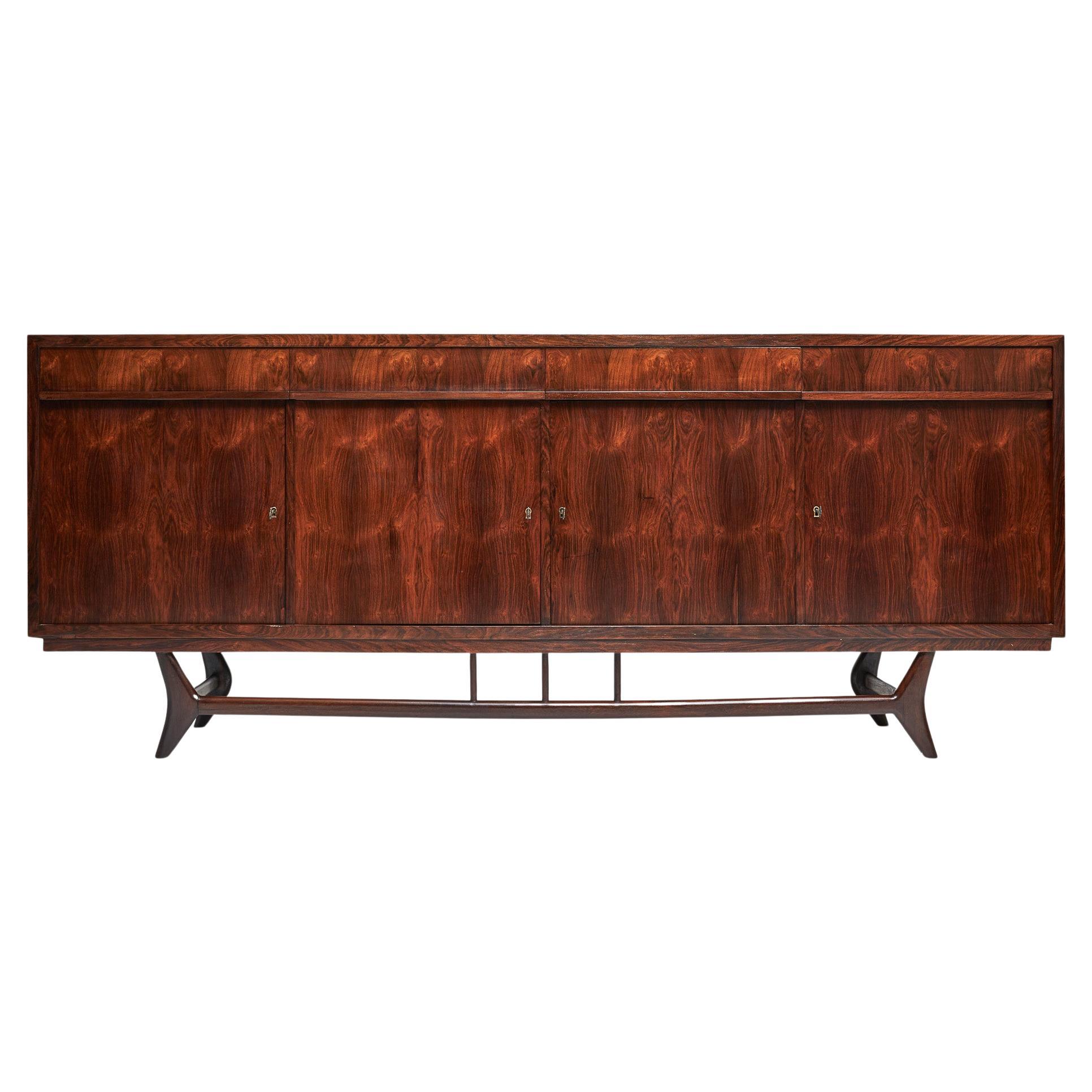 Brazilian Modern Credenza in Hardwood & Brass by Moveis Aparecida, 1960’s Brazil