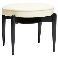 Midcentury Modern Stool in Ebony Hardwood & White Leather by Cimo, 1950, Brazil